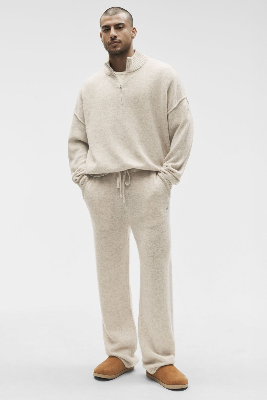 Wool Cashmere New Class 1/4 Zip Pullover - Oatmeal Heather