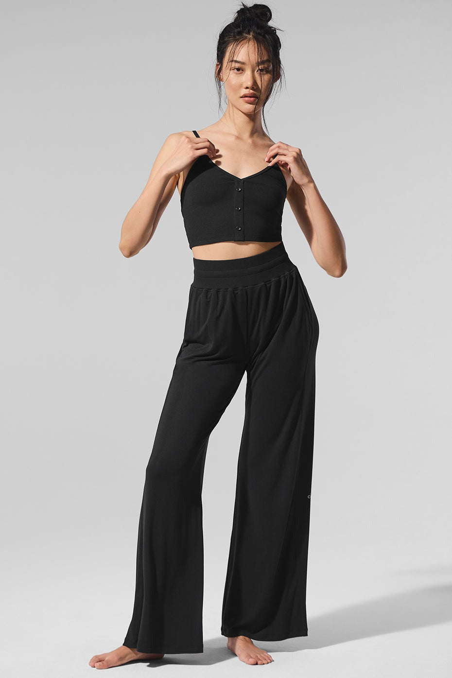 Semi-Sheer Delicate Lounge Flare Pant (Regular) - Black