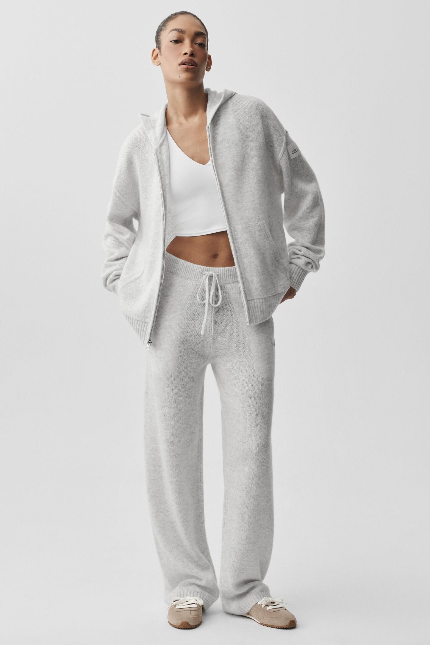 Wool Cashmere New Class Full Zip Hoodie - White Heather