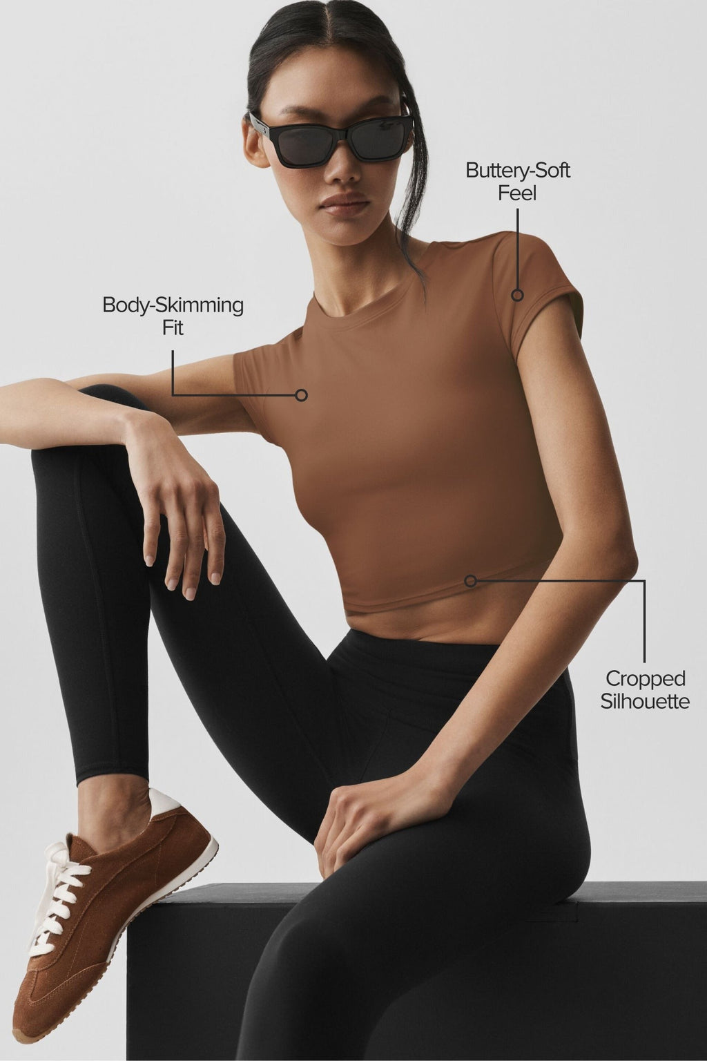 Alosoft Crop Finesse Short Sleeve - Sun Kissed Brown