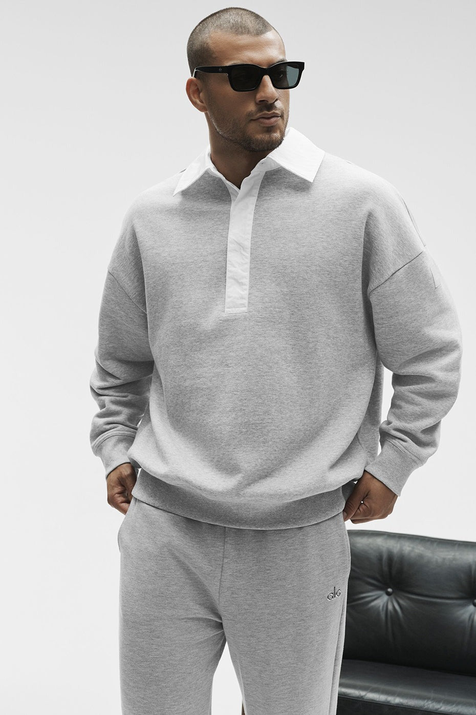 Take It Easy Long Sleeve Henley Pullover - Athletic Heather Grey/White