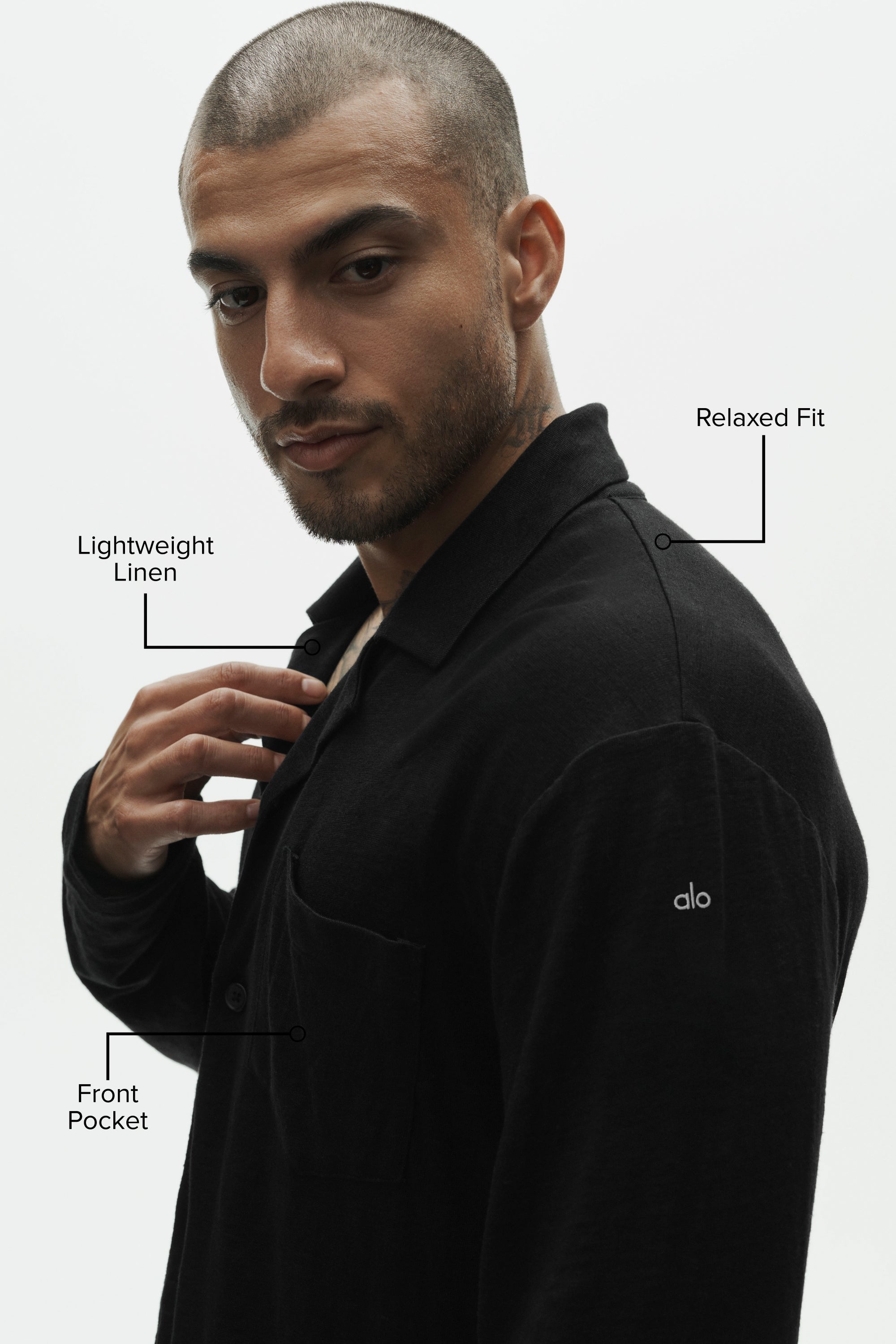 Linen Jersey Coastal Long Sleeve Button Up - Black