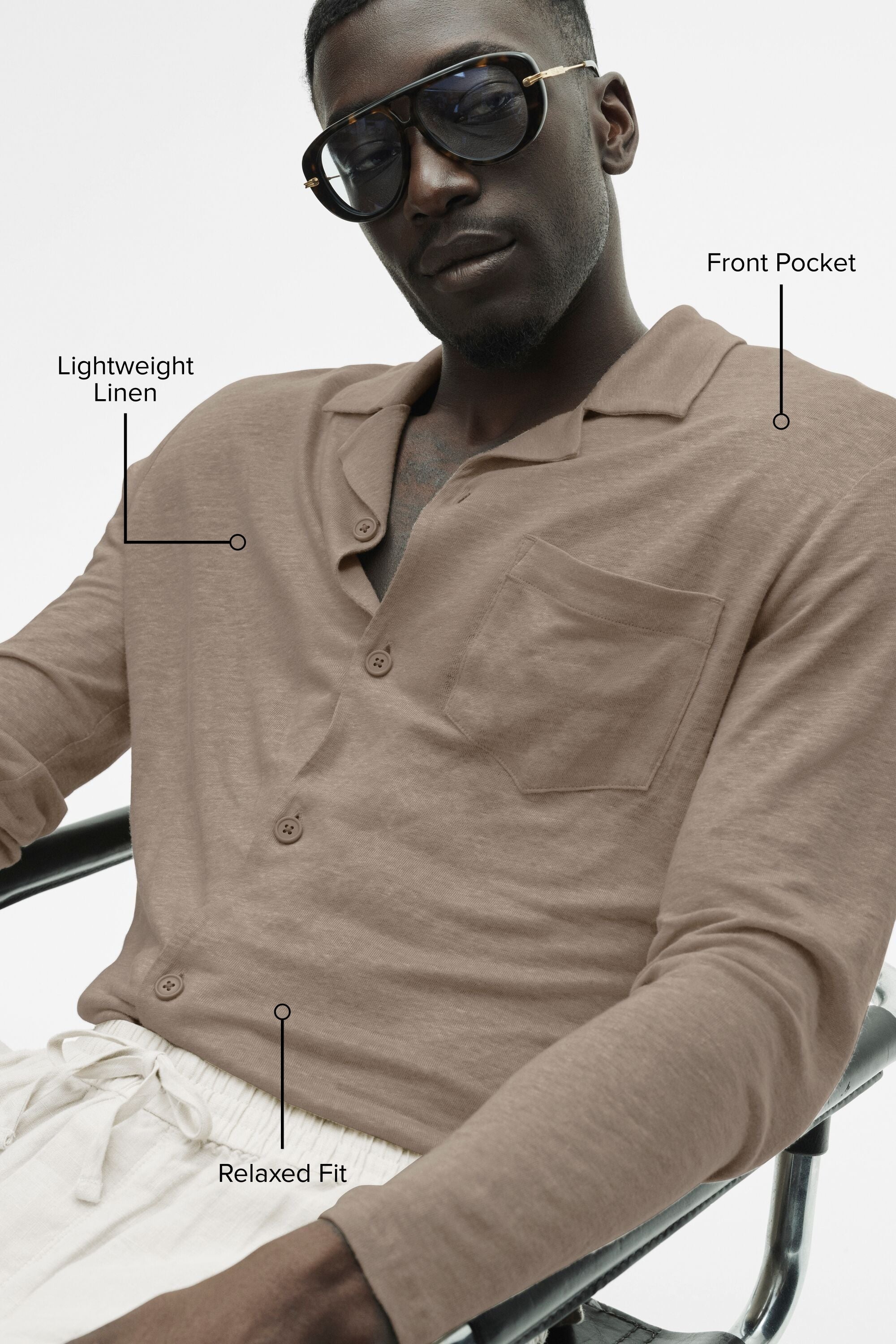 Linen Jersey Coastal Long Sleeve Button Up - Gravel