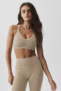 Seamless Two Tone Rib Bra - Gravel Heather