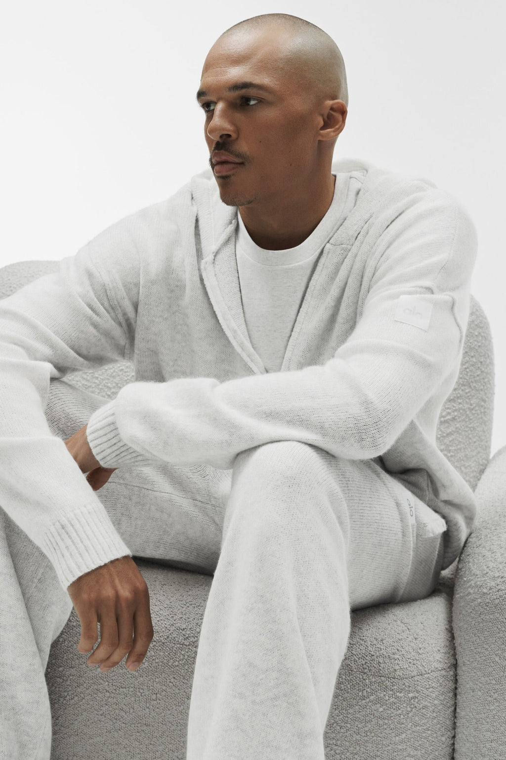 Wool Cashmere New Class Full Zip Hoodie - White Heather
