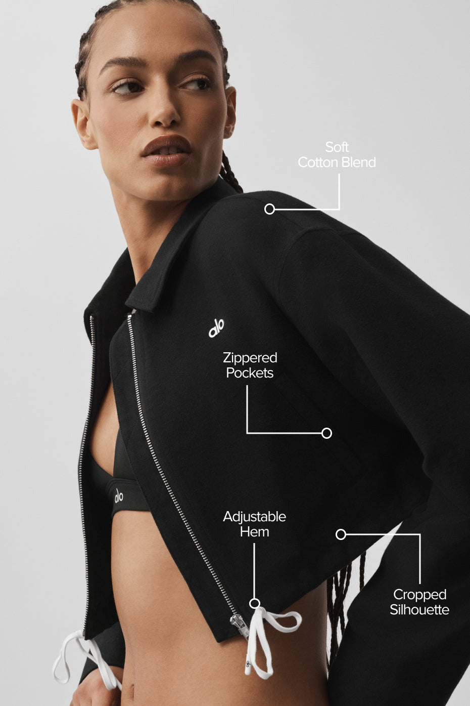 Cropped Fan Favorite Full Zip Jacket - Black