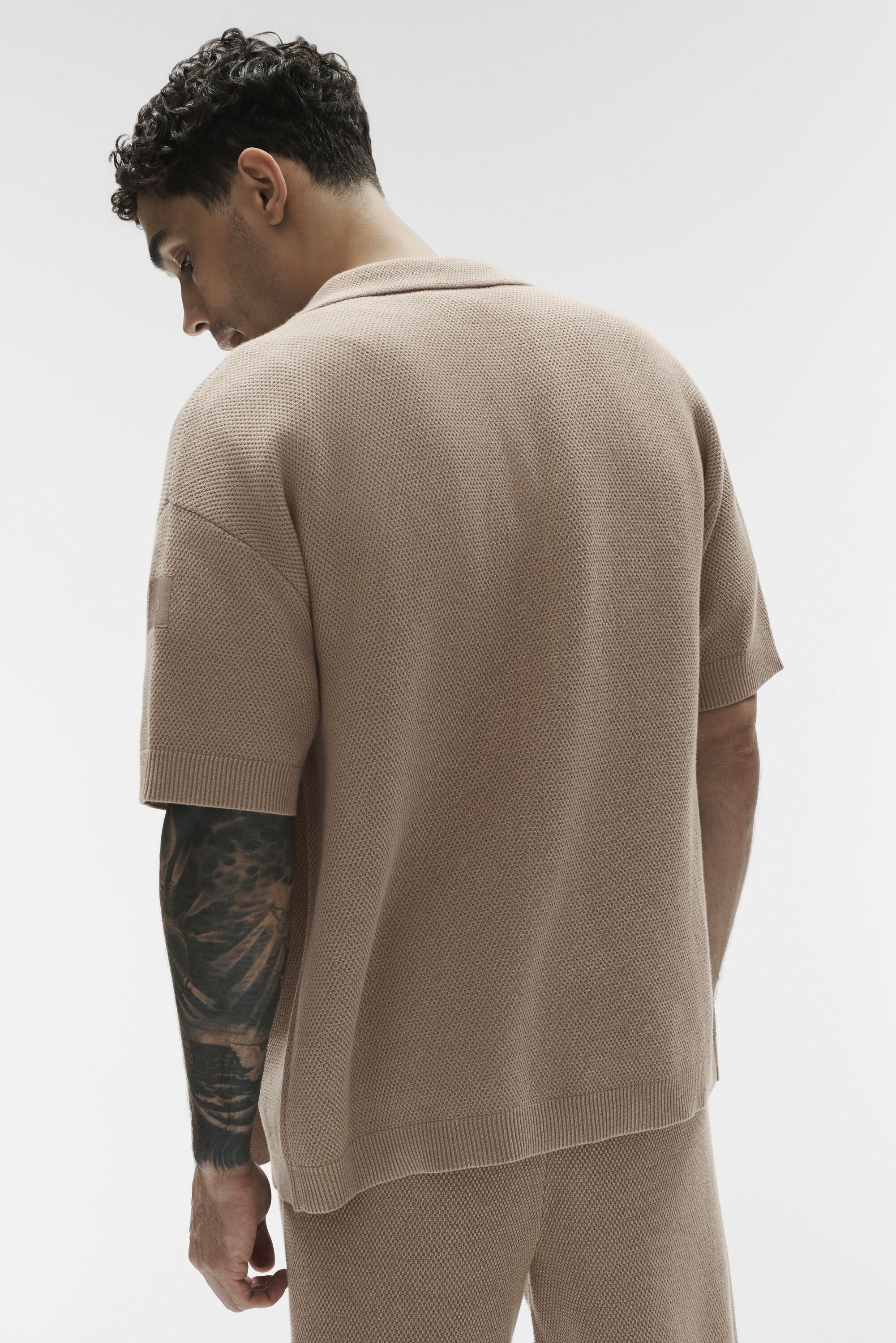 Sports Club Sweater Knit Short Sleeve Button Up - Gravel