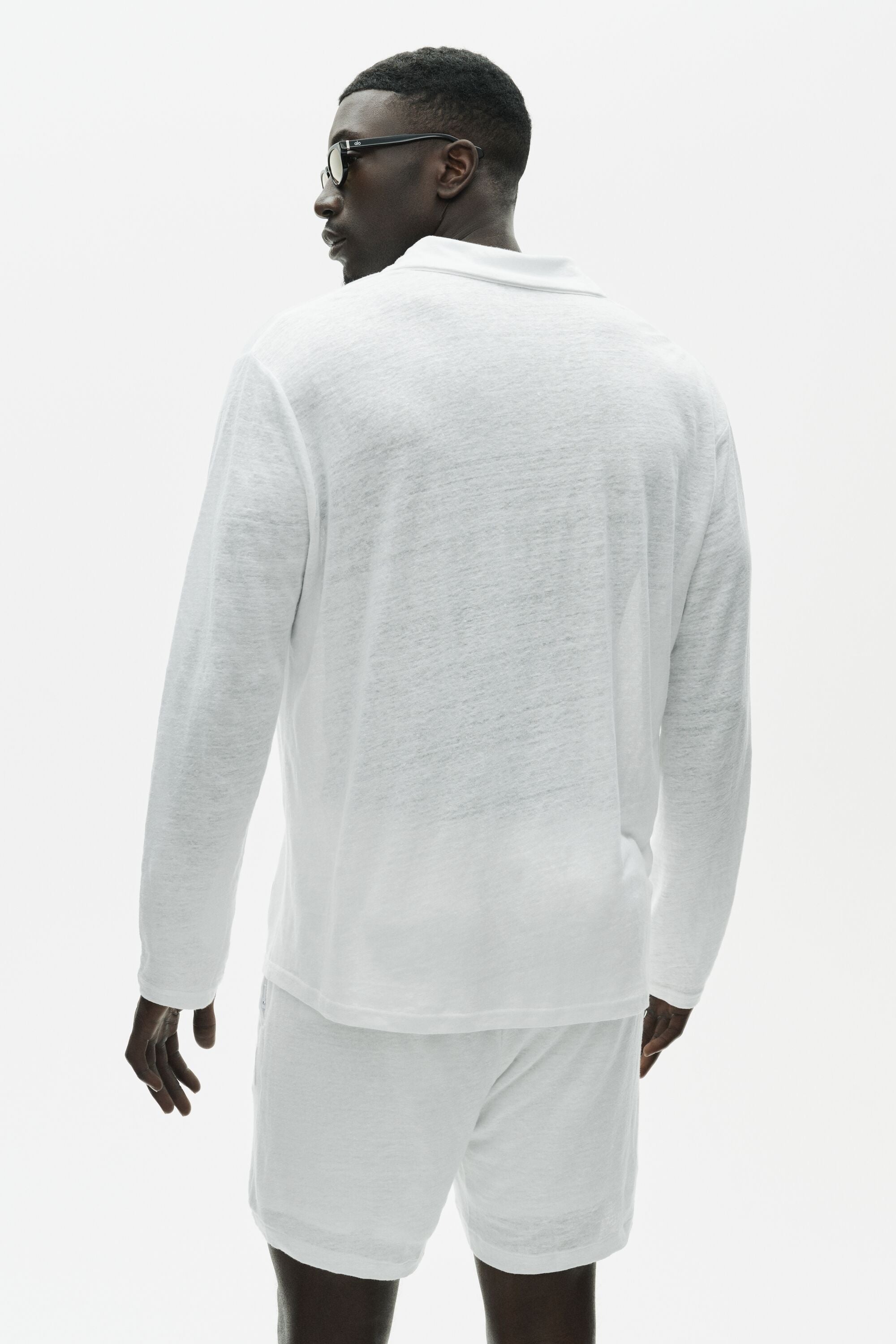 Linen Jersey Coastal Long Sleeve Pullover - White