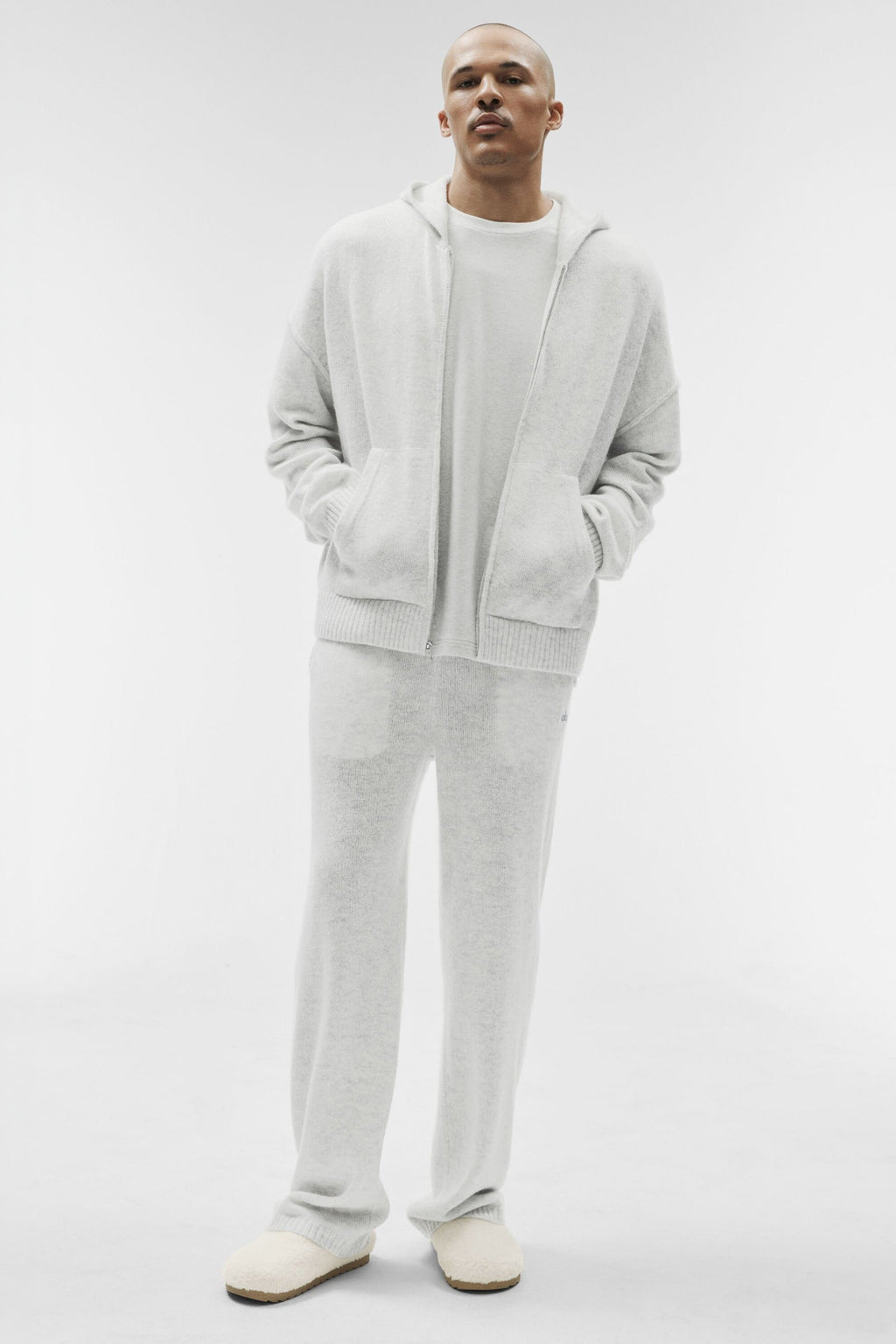Wool Cashmere New Class Full Zip Hoodie - White Heather