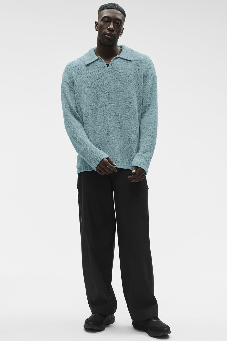 Textured Knit Long Sleeve Polo - Desert Sage