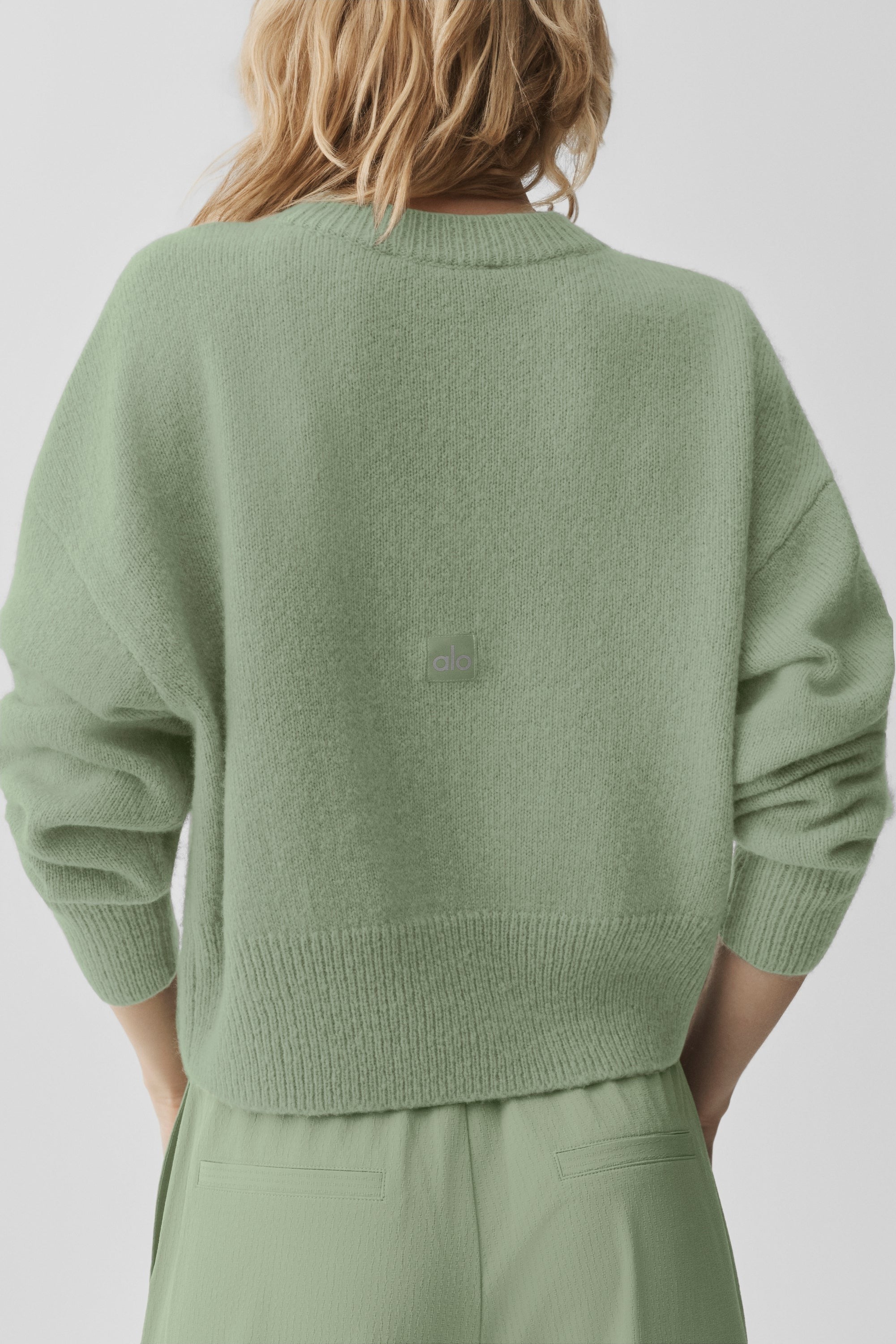 Wool Cashmere Cropped New Class Crewneck Sweater - Dune Grass