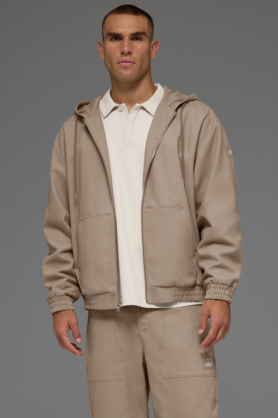 Cotton Canvas Full Zip Hoodie - Gravel