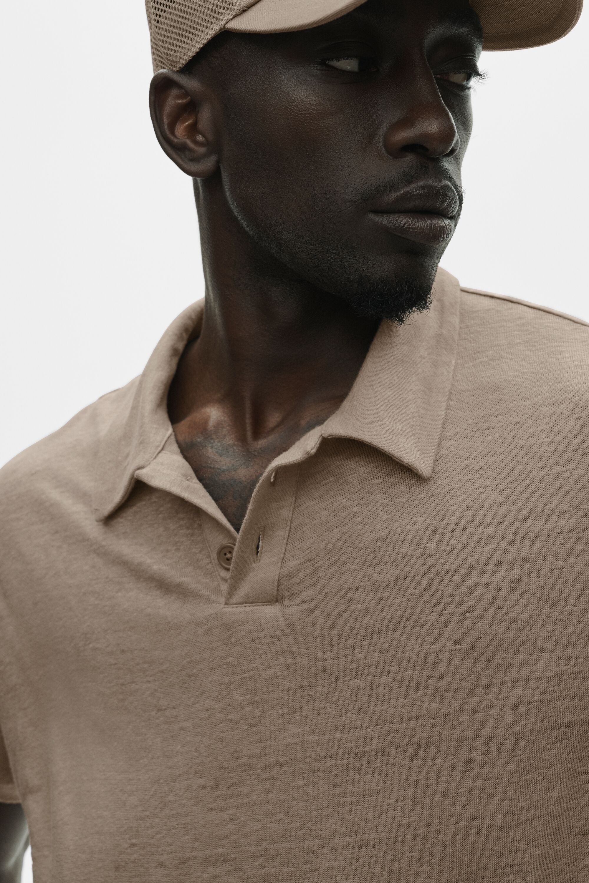 Linen Jersey Coastal Short Sleeve Polo - Gravel