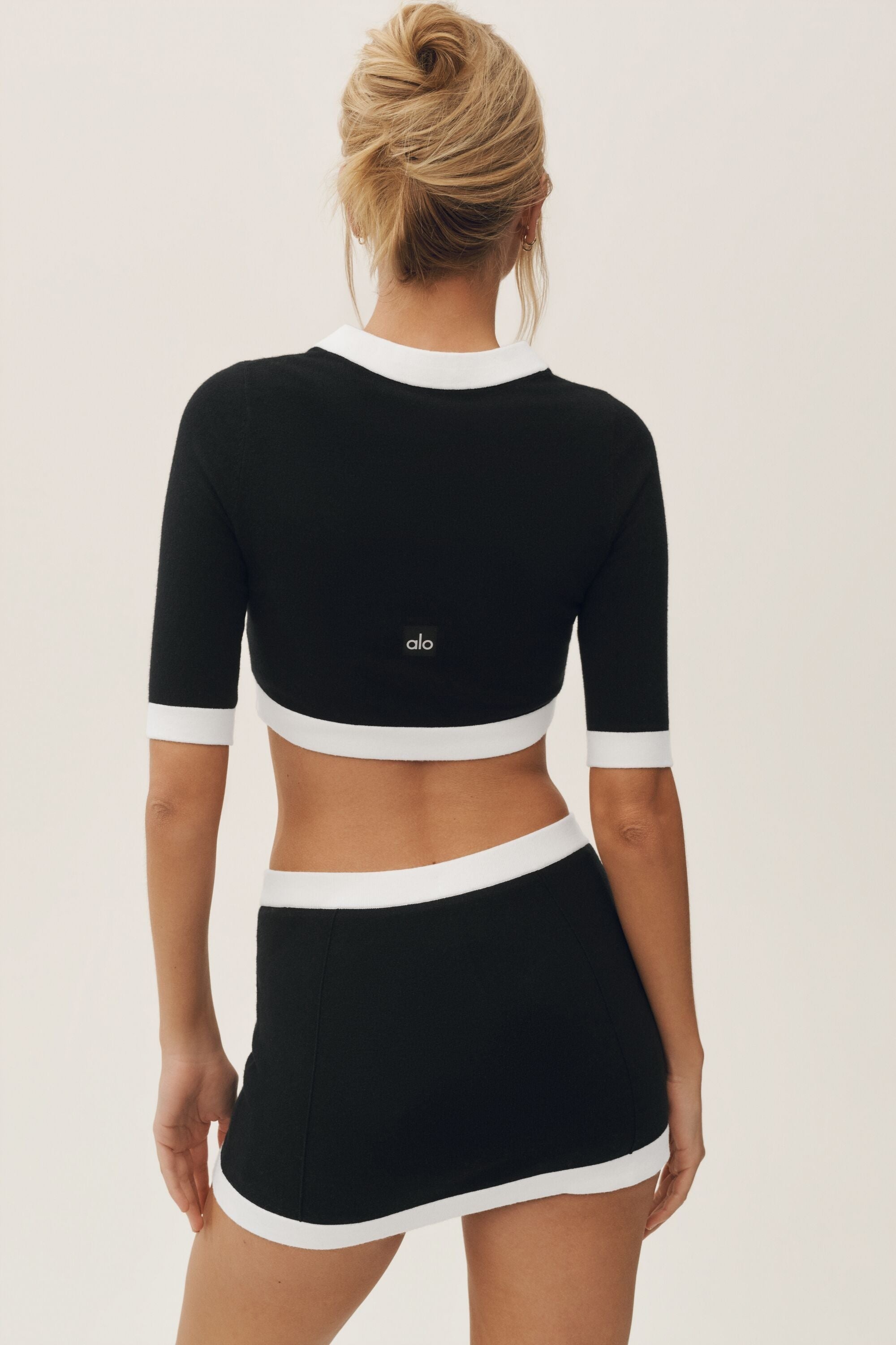 Cotton Cashmere Cropped Capri Dream Cardigan - Black/White