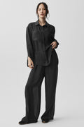 Semi-Sheer Golden Hour Button Down Long Sleeve - Black
