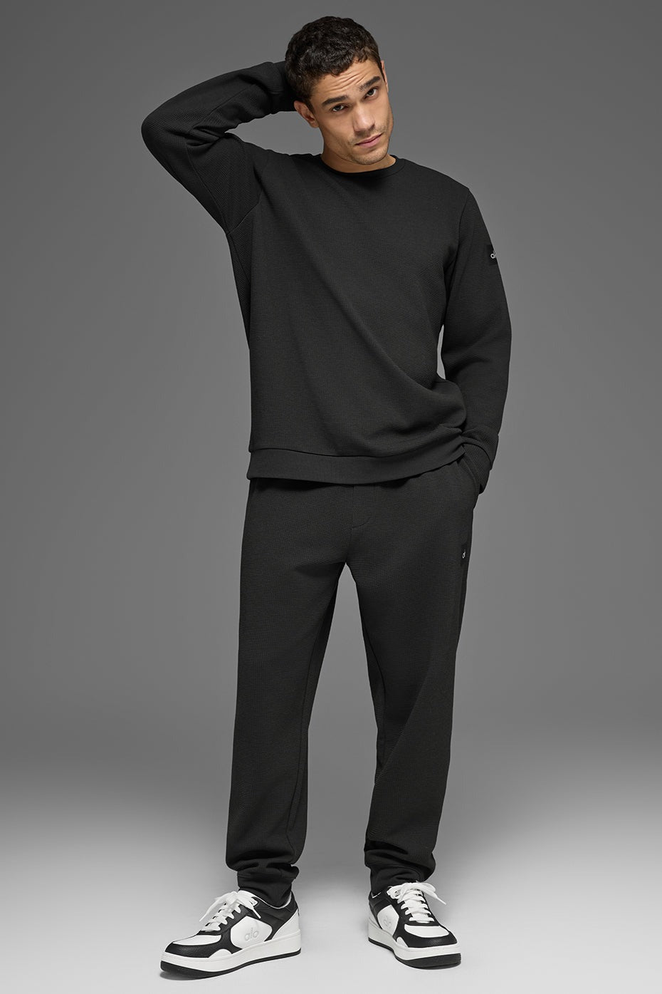Waffle Lounge Long Sleeve Crew - Black