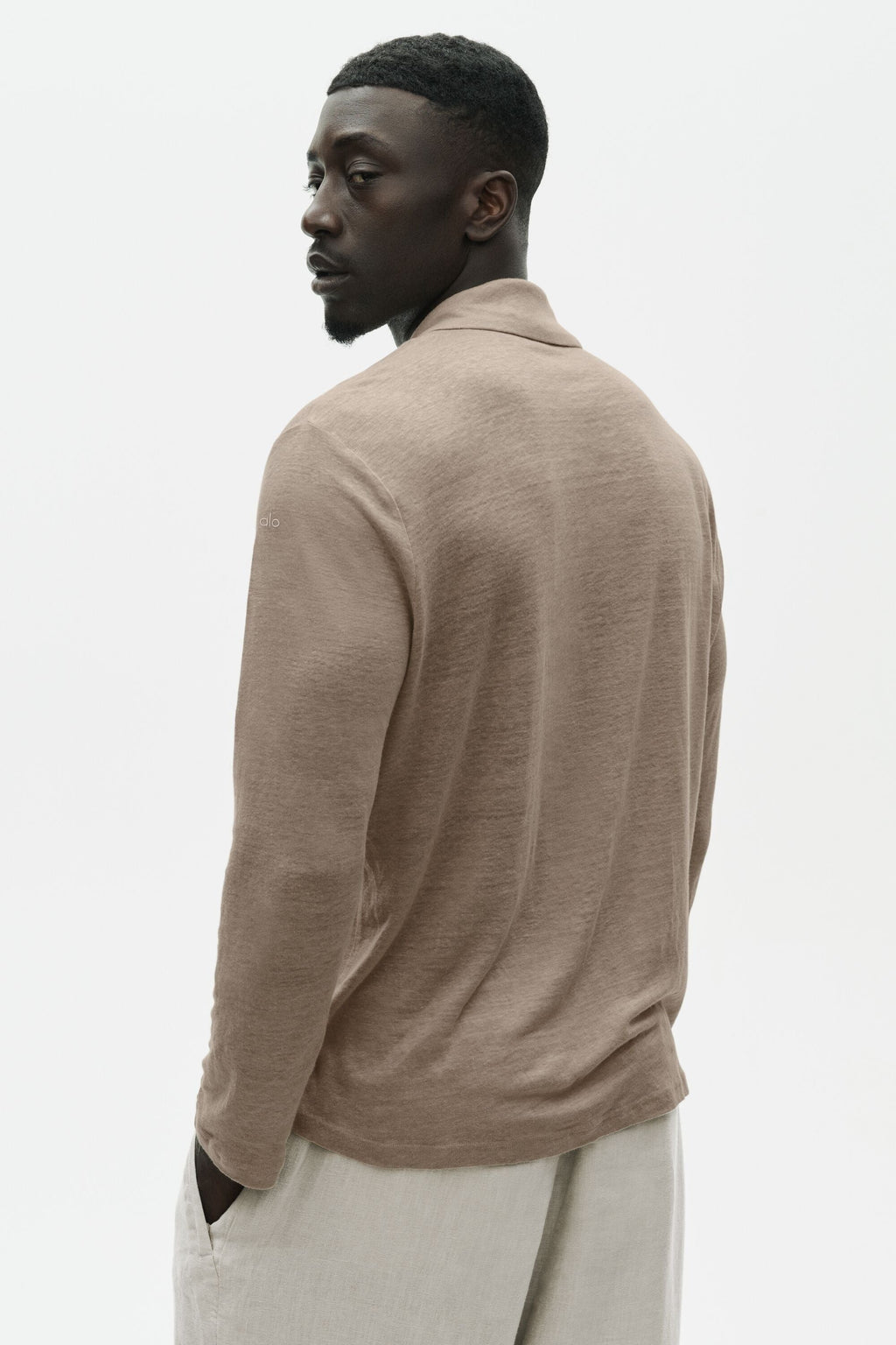 Linen Jersey Coastal Long Sleeve Button Up - Gravel