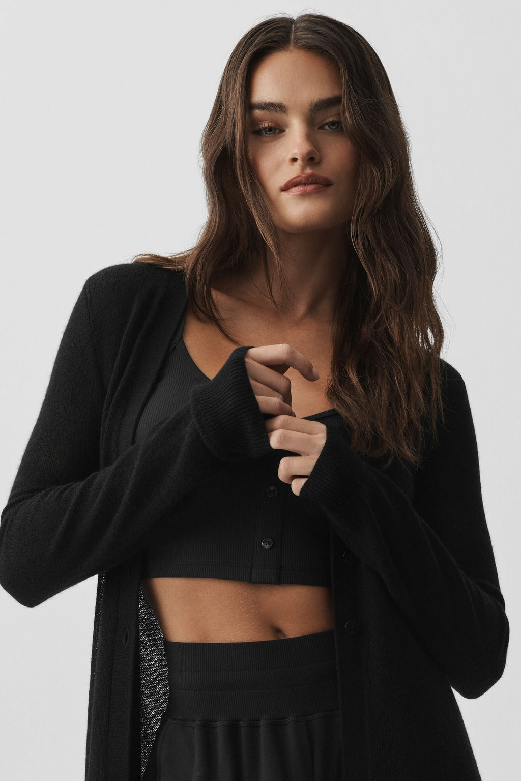 Sheer Cashmere Long Cardigan - Black