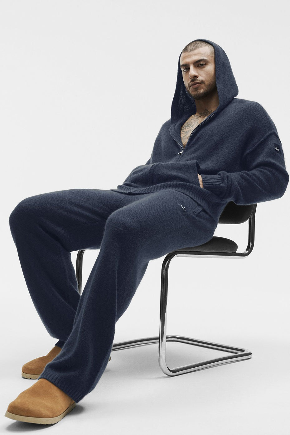 Wool Cashmere New Class Full Zip Hoodie - Navy