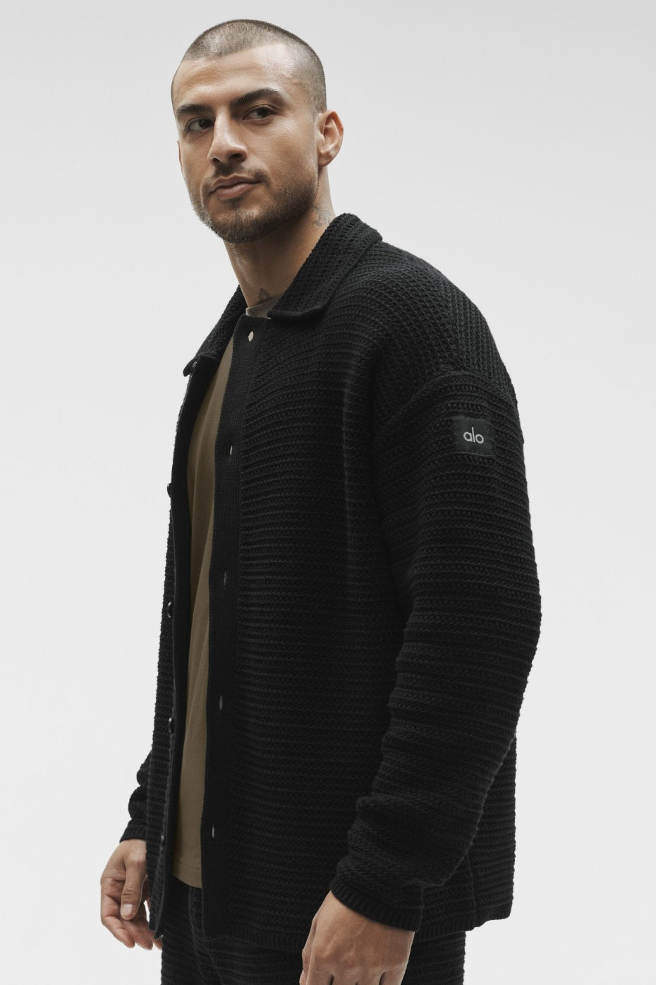 Shift Knit Button Up Long Sleeve - Black