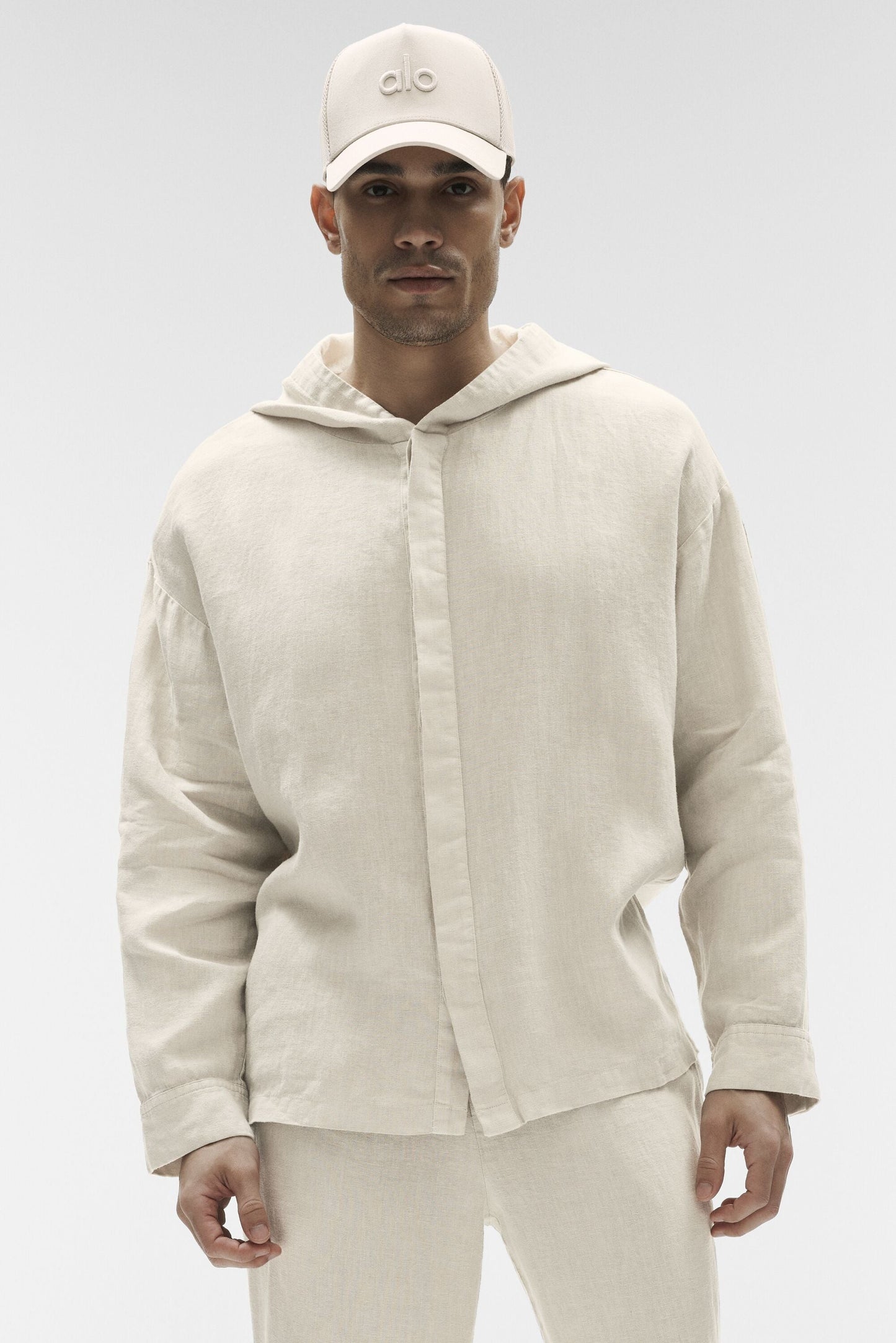 Linen Days Button Up Hoodie - Bone