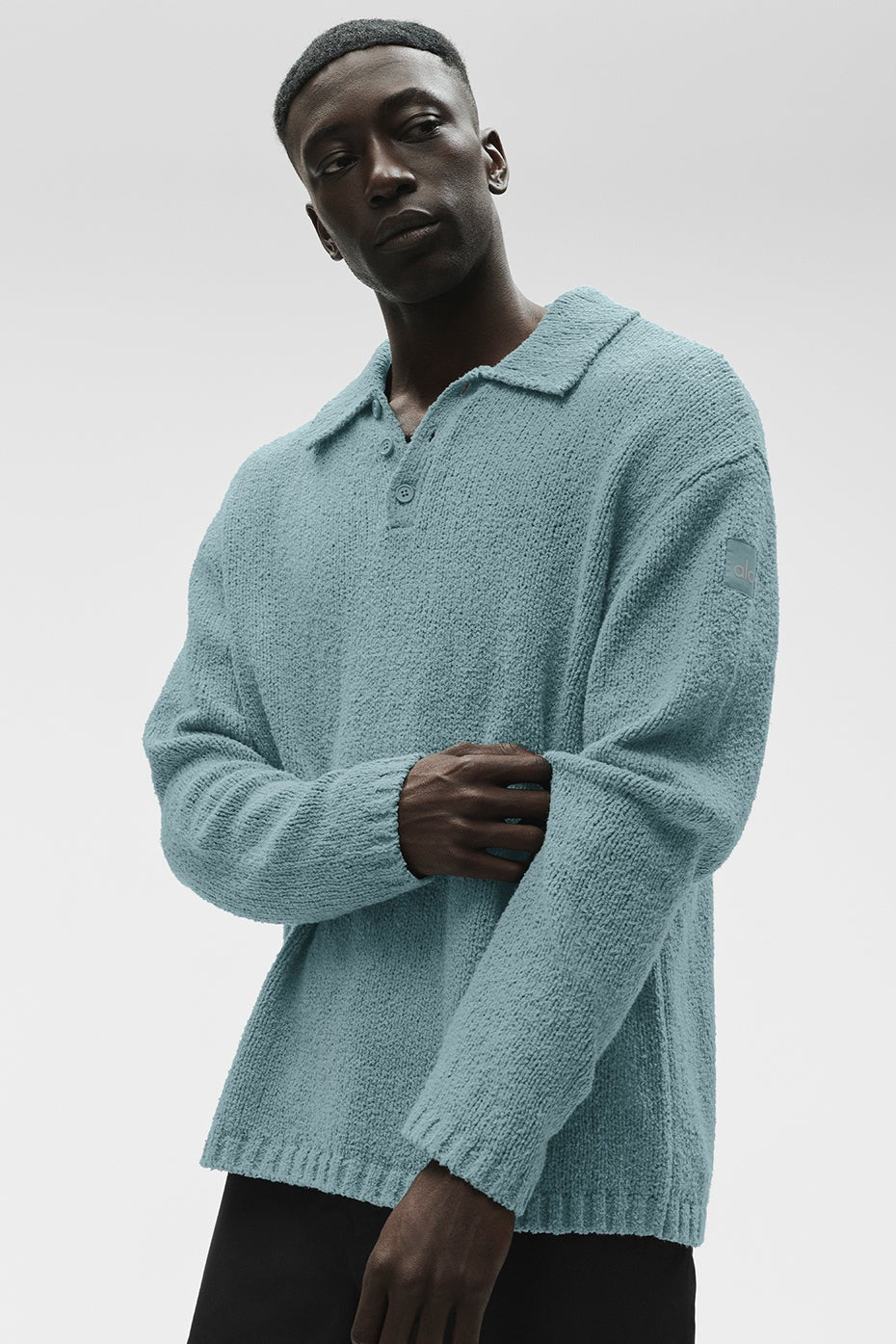 Textured Knit Long Sleeve Polo - Desert Sage