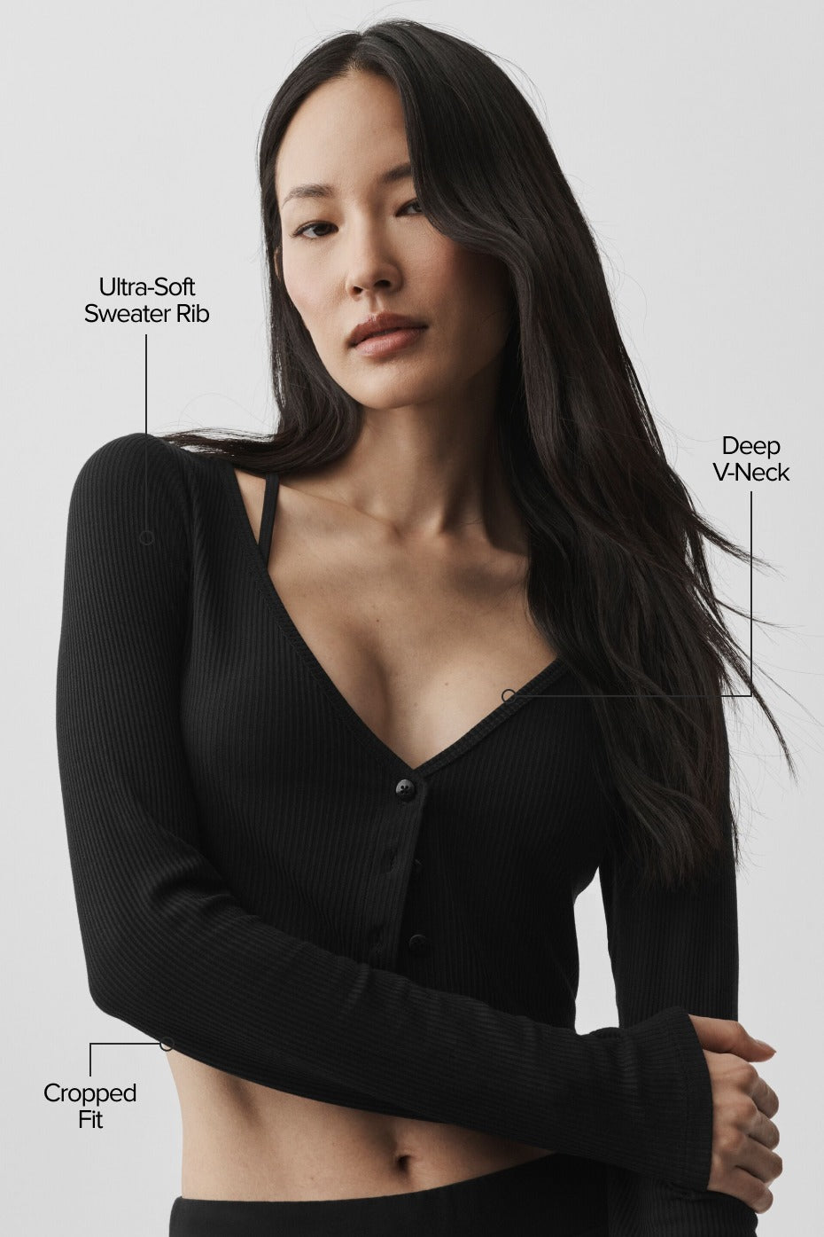 Ribbed Cropped Whisper Cardigan - Black