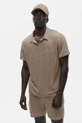 Linen Jersey Coastal Short Sleeve Polo - Gravel
