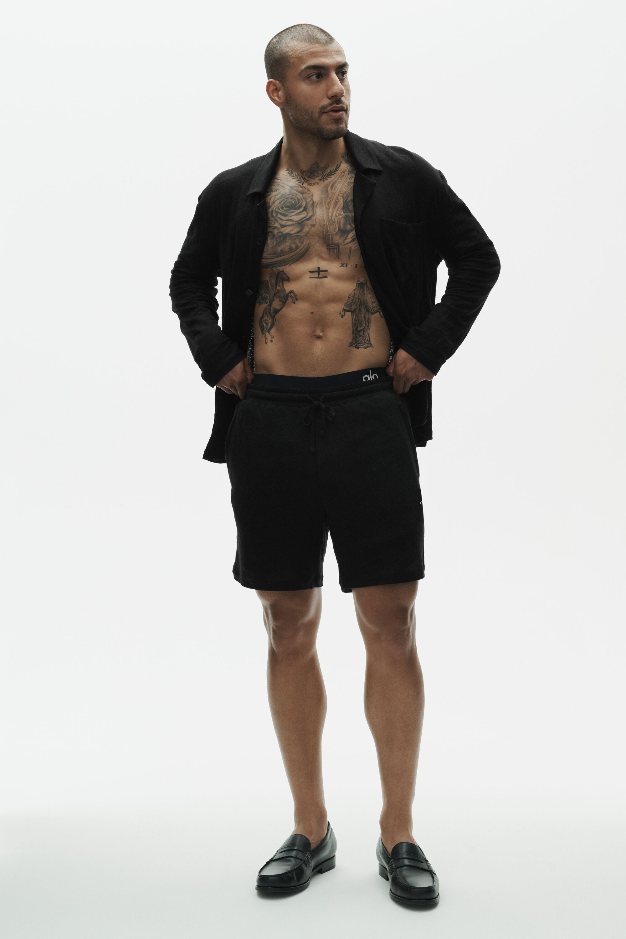 Linen Jersey Coastal Long Sleeve Button Up - Black