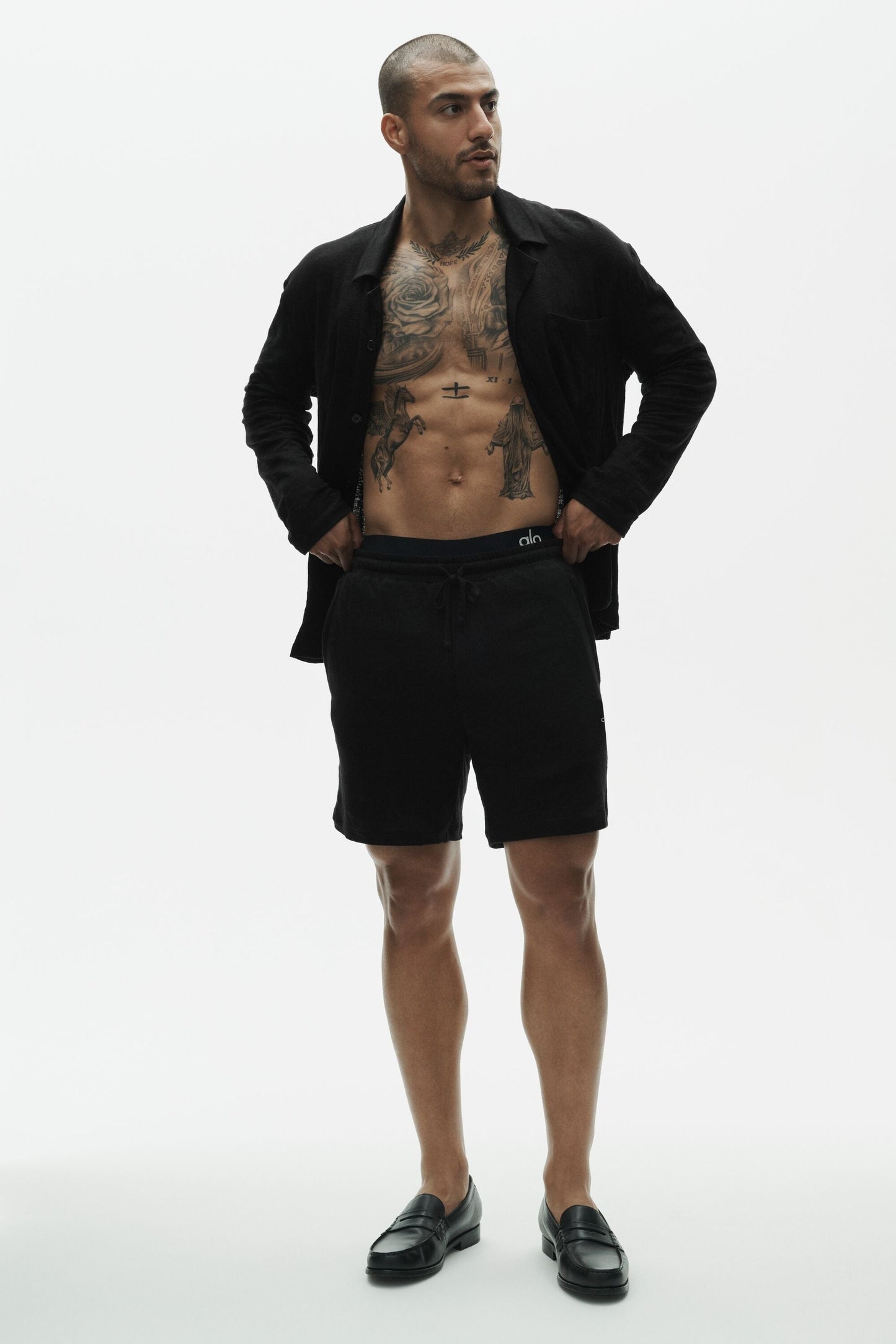 Linen Jersey Coastal Long Sleeve Button Up - Black