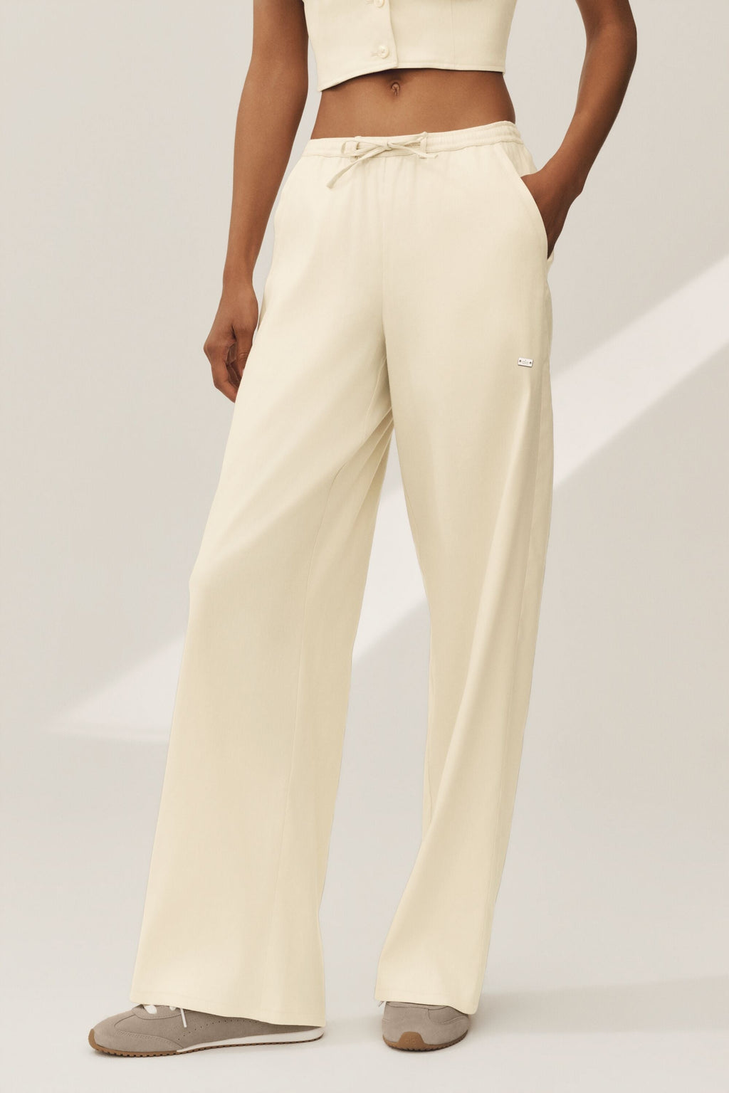 Linen Blend Riviera Wide Leg Pant - Sandy Beige