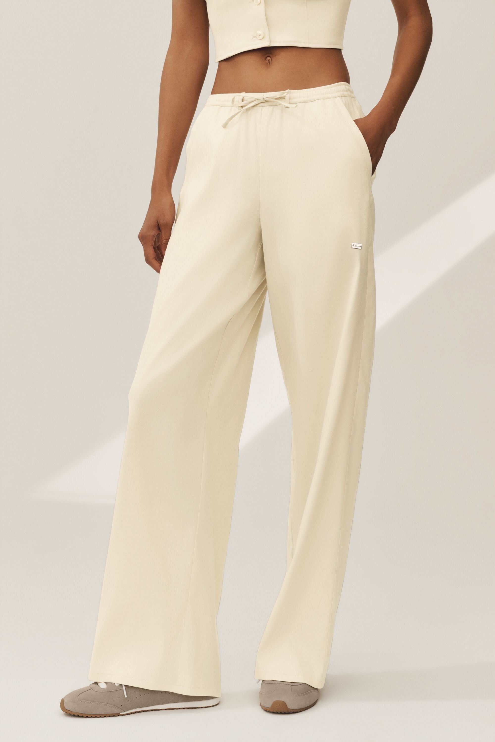 Linen Blend Riviera Wide Leg Pant - Sandy Beige