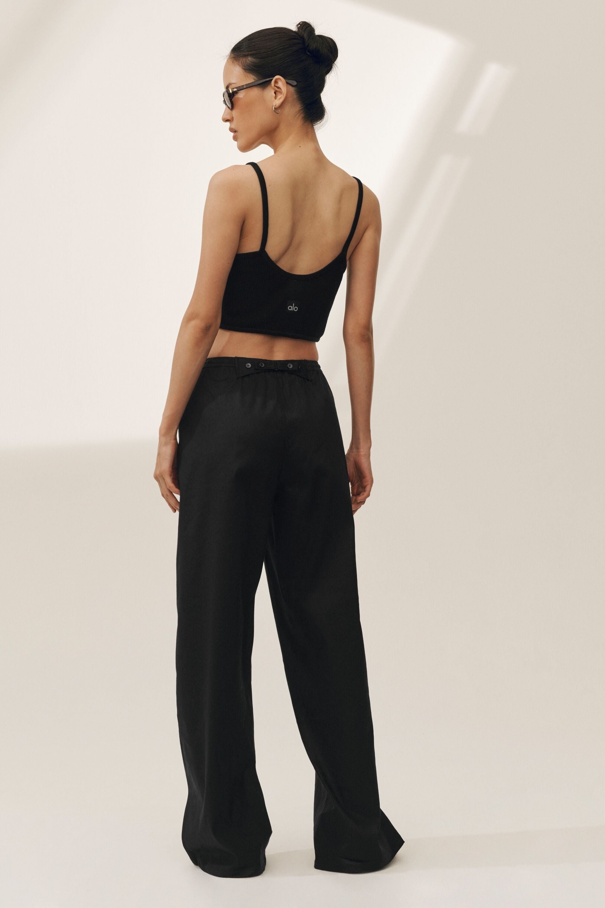 Linen Blend Riviera Wide Leg Pant - Black