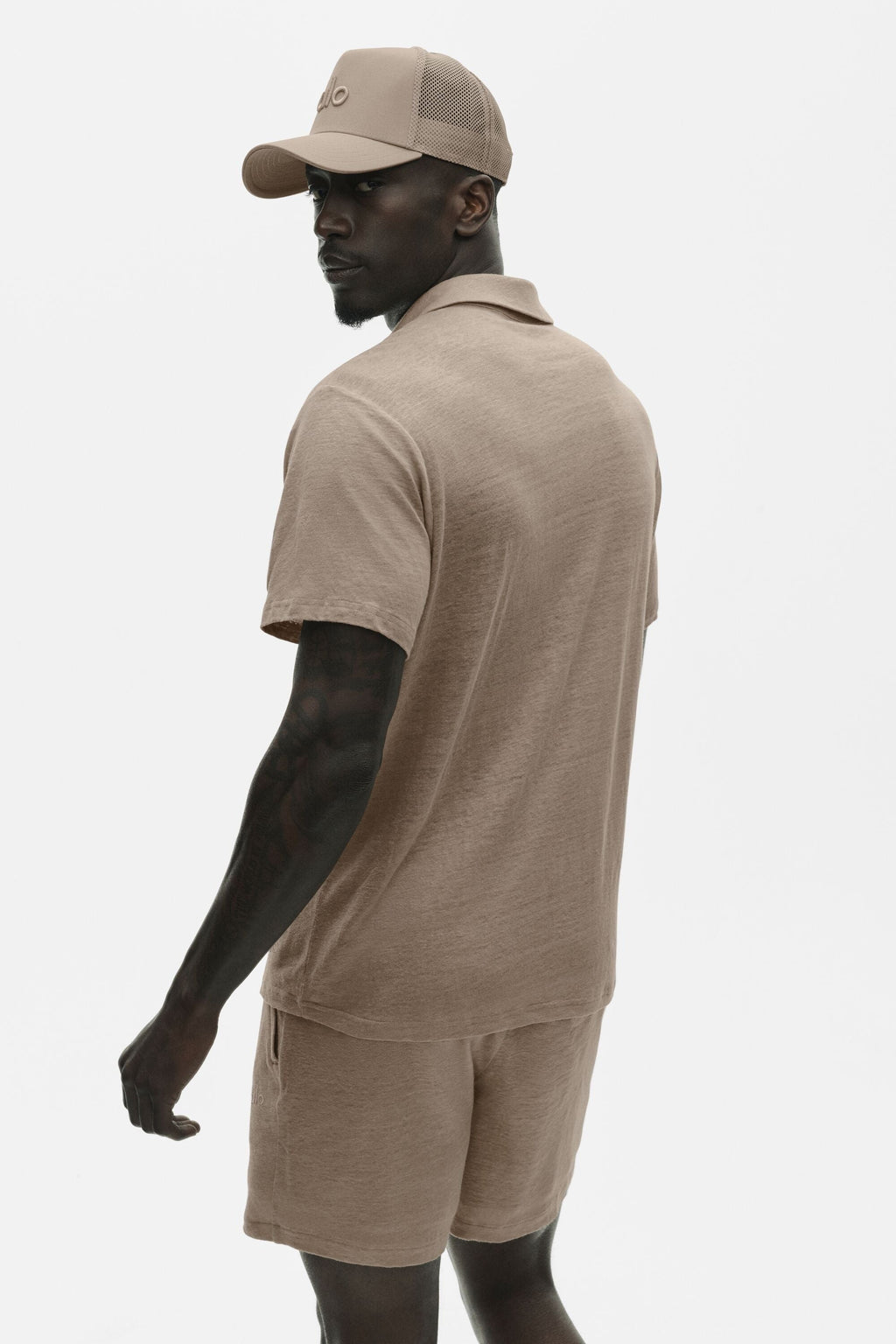 Linen Jersey Coastal Short Sleeve Polo - Gravel
