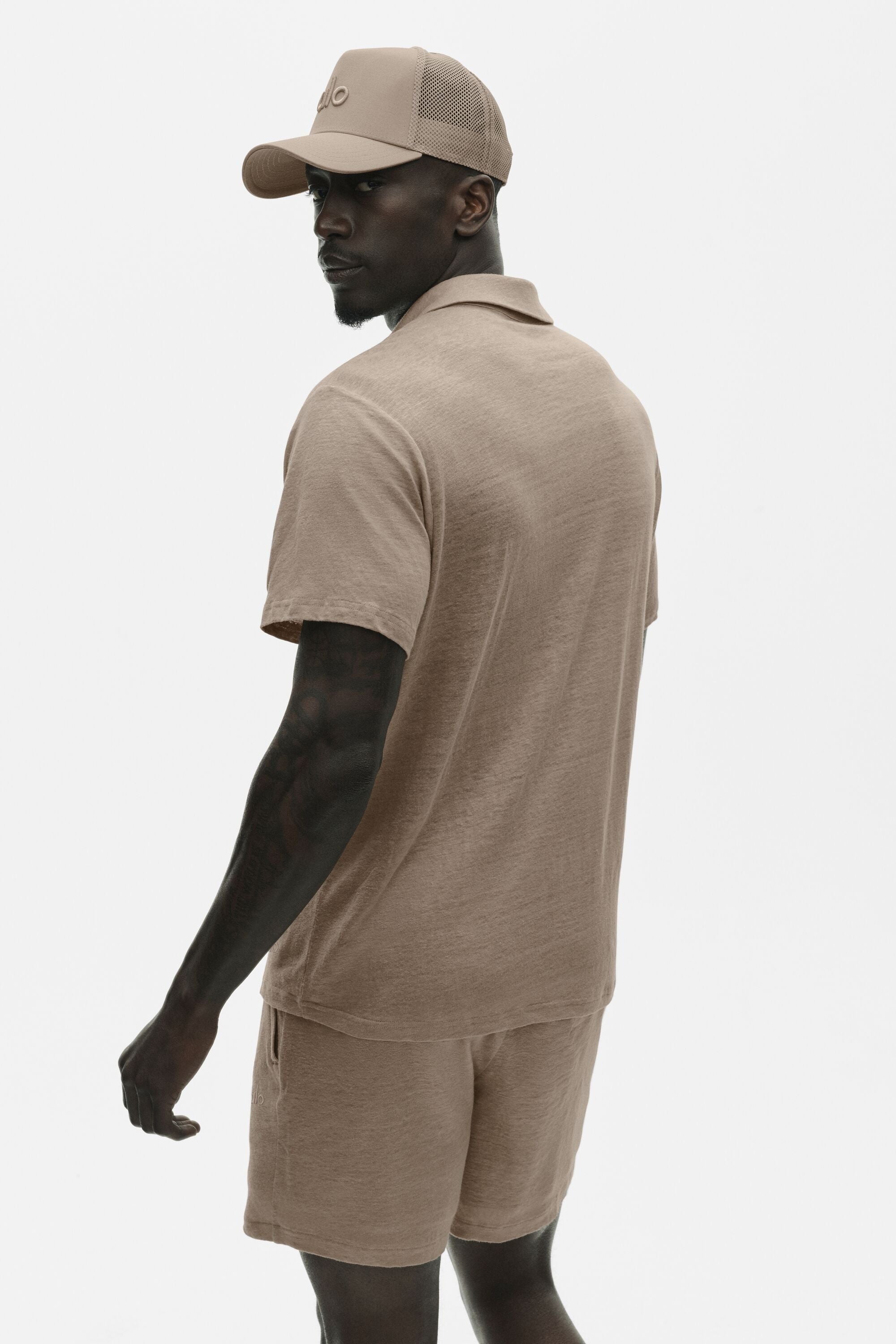 Linen Jersey Coastal Short Sleeve Polo - Gravel
