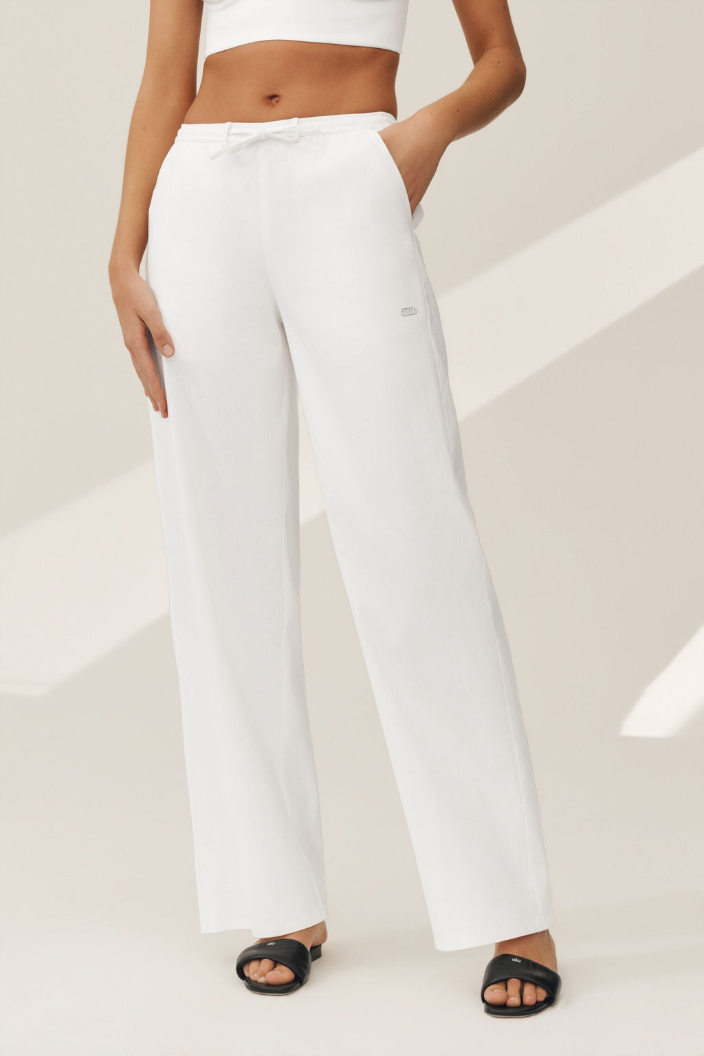 Linen Blend Riviera Wide Leg Pant - White