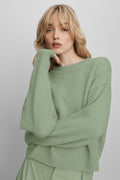 Wool Cashmere Cropped New Class Crewneck Sweater - Dune Grass