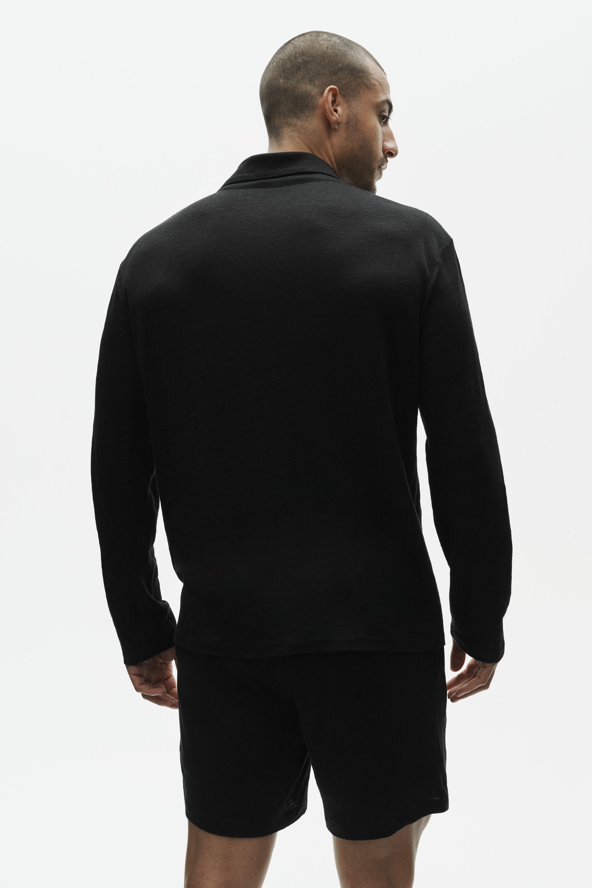 Linen Jersey Coastal Long Sleeve Button Up - Black