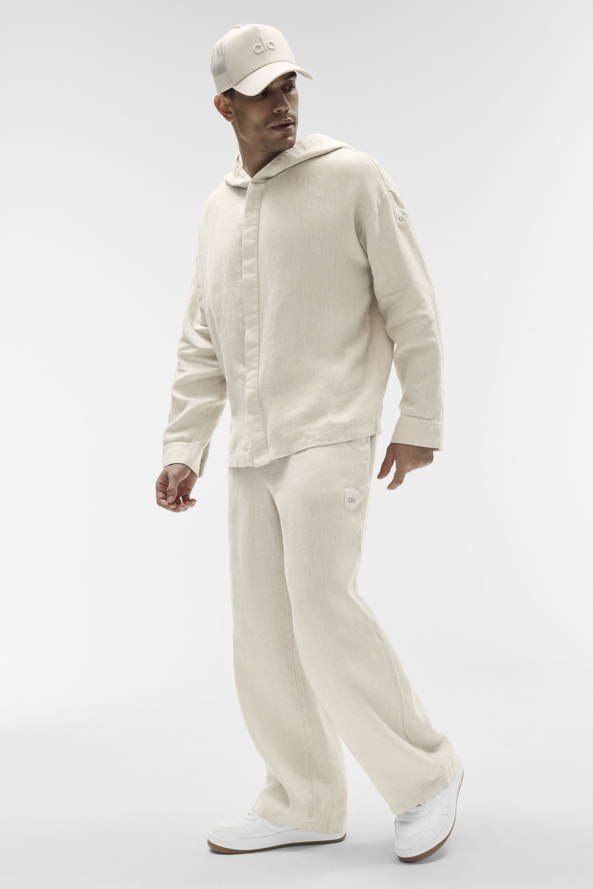 Linen Days Button Up Hoodie - Bone
