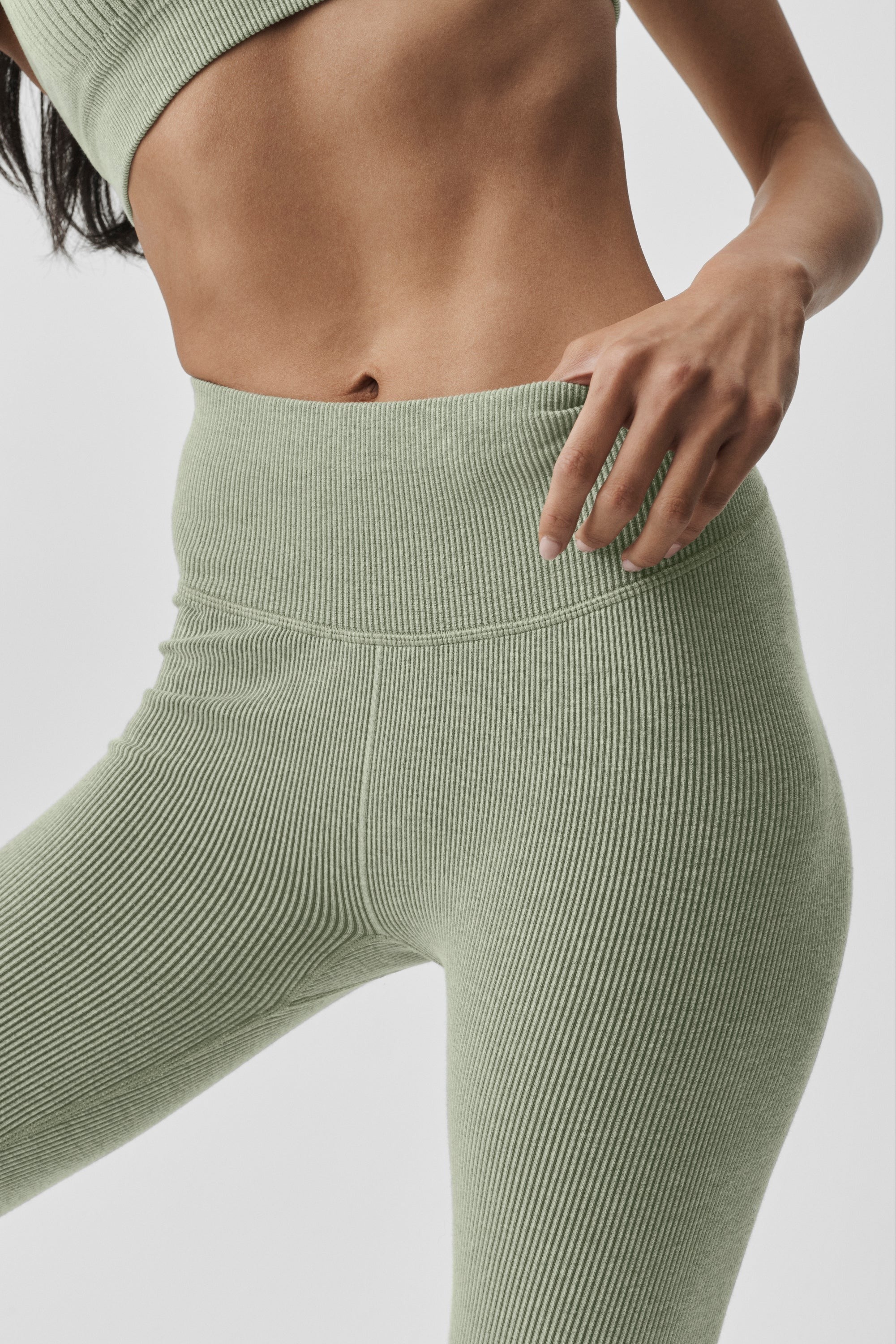 Seamless High-Waist Two Tone Rib Legging - Dune Grass Heather