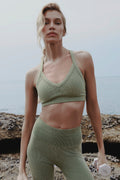 Seamless Two Tone Rib Bra - Dune Grass Heather