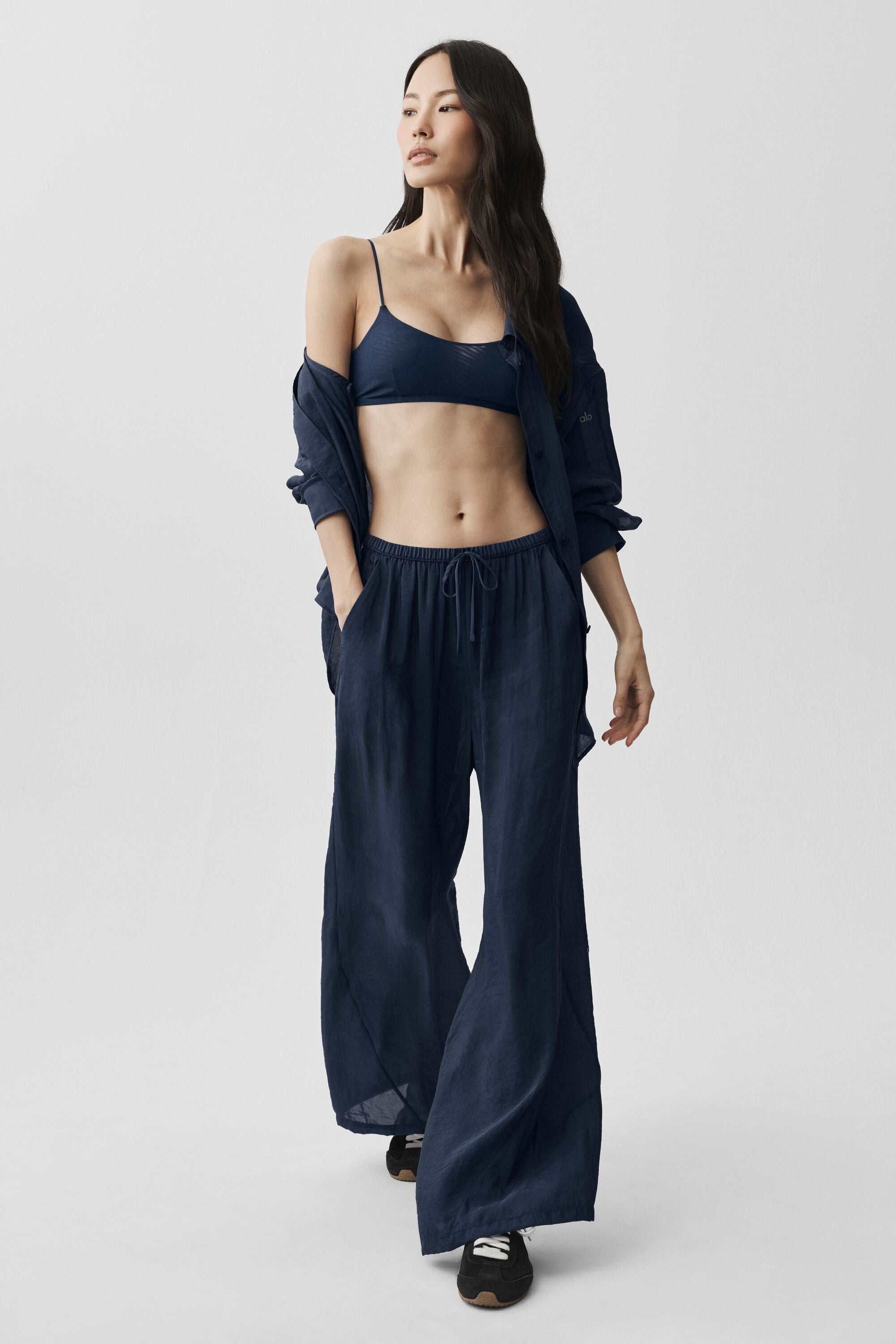 Semi-Sheer Golden Hour High-Waist Straight Leg Pant - Navy