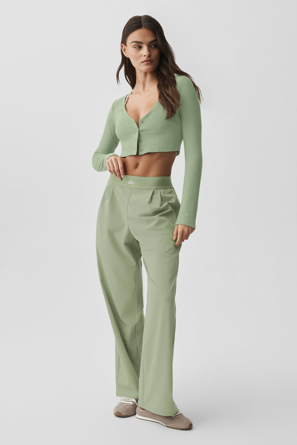 Ribbed Cropped Whisper Cardigan - Dune Grass