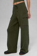 Scholar Knit High-Waist Cargo Pant - Green Olive