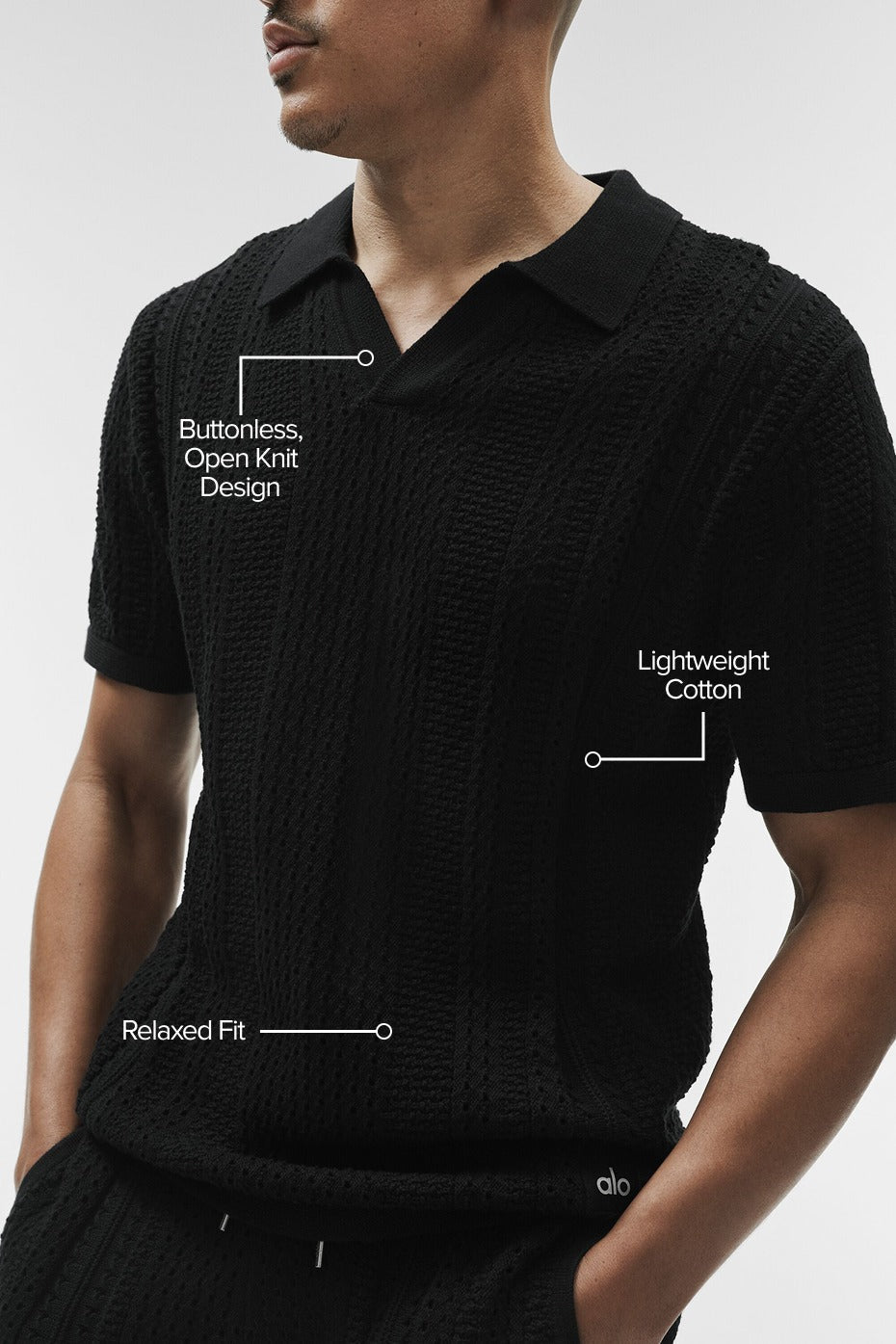 Coastline Knit Short Sleeve Polo - Black