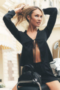 Silk Blend Radiance Long Sleeve Top - Black