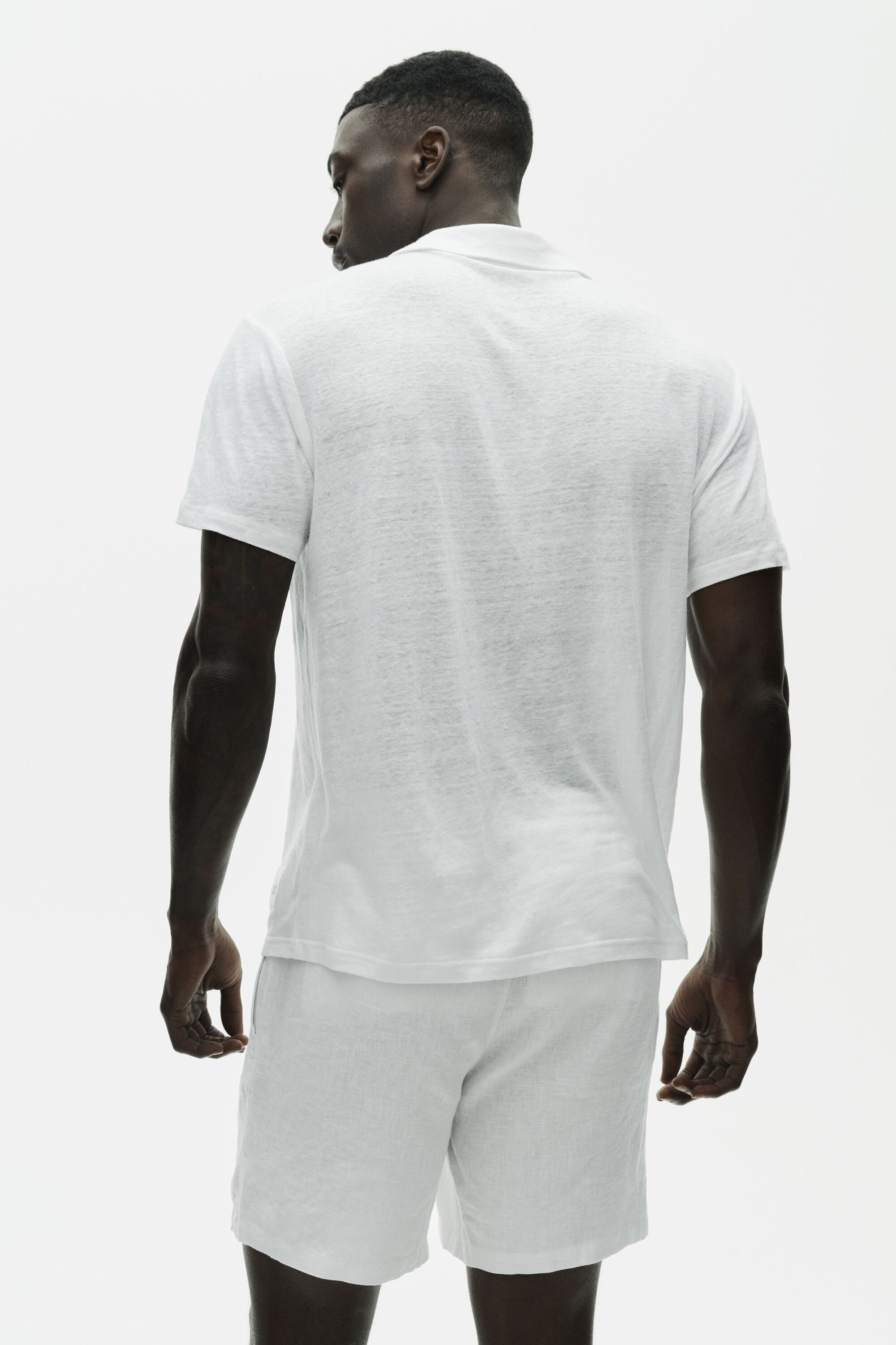 Linen Jersey Coastal Short Sleeve Polo - White