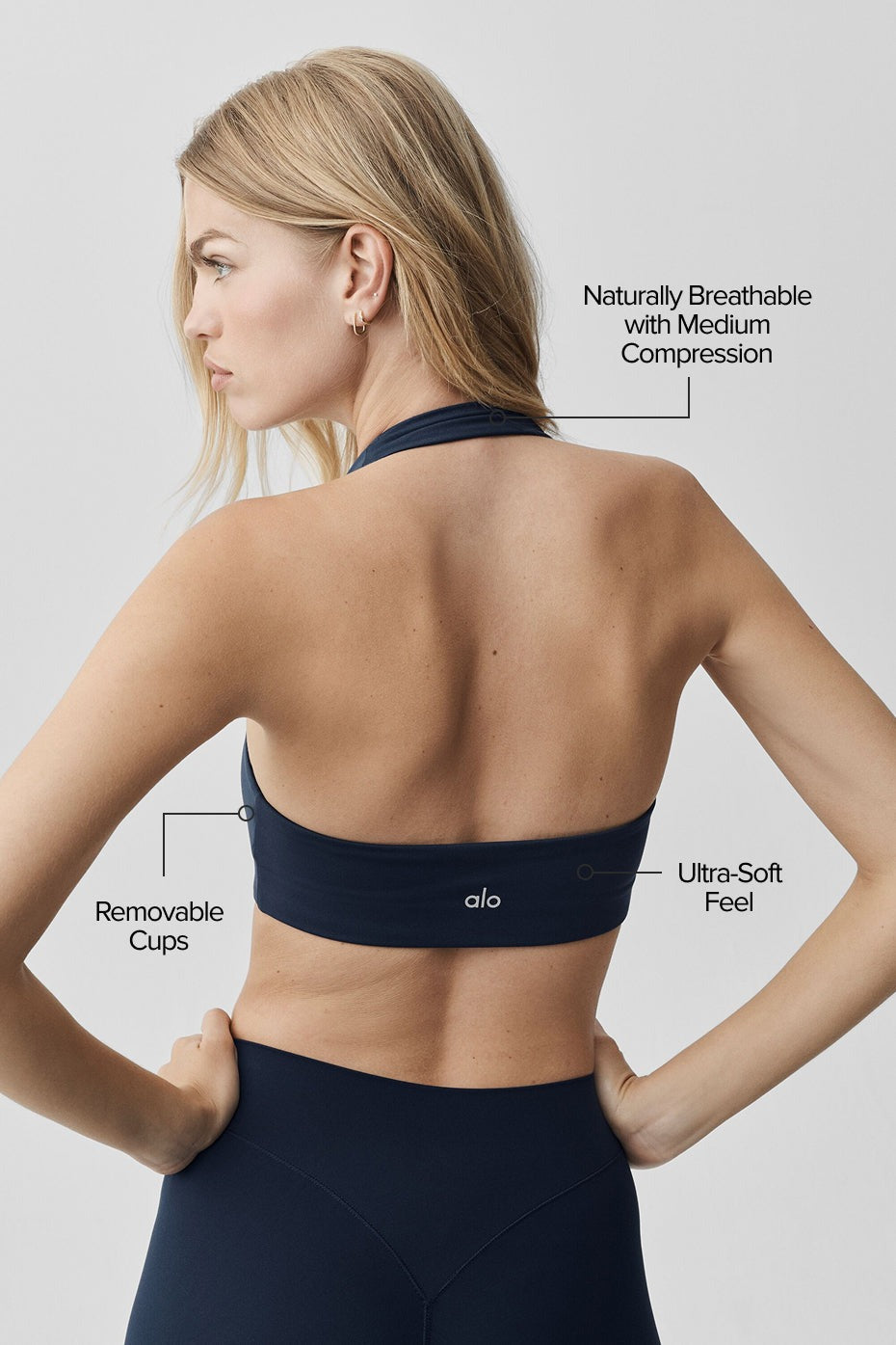 ALO Softsculpt Feel The Heat Halter Bra - Navy