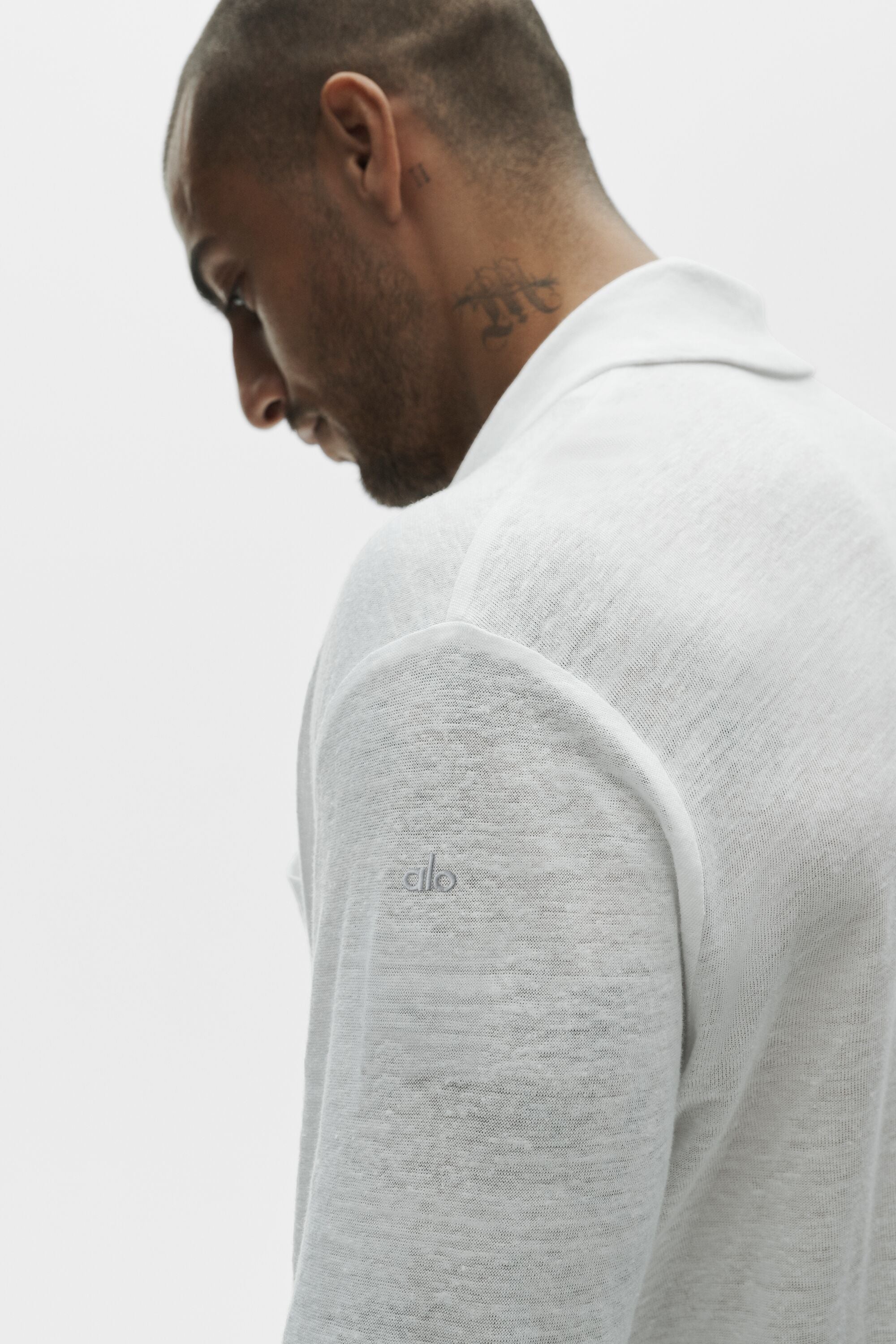 Linen Jersey Coastal Long Sleeve Button Up - White