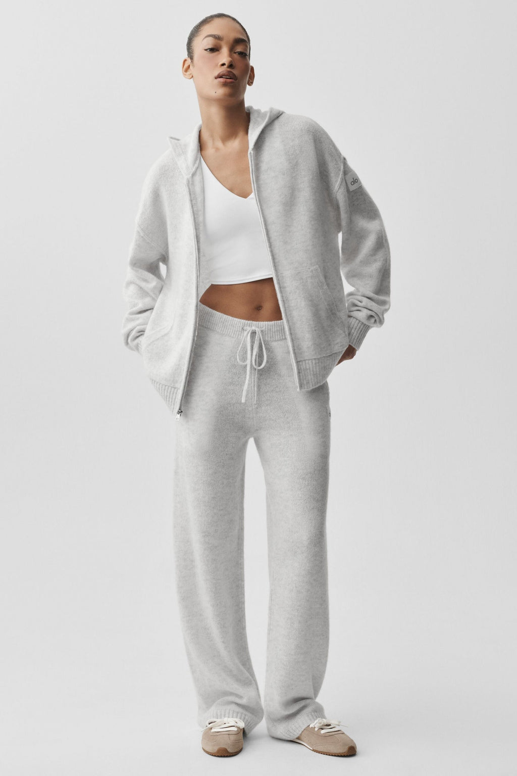 Wool Cashmere New Class Full Zip Hoodie - White Heather